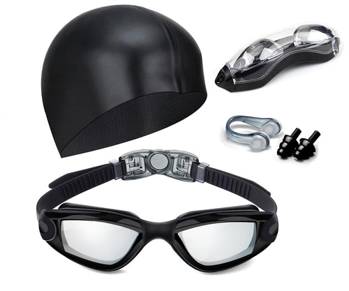 YUFAN Swim Goggles Swimming Goggles No Leaking with Nose Clip, Earplugs, Swim Cap and Case for Men Women
