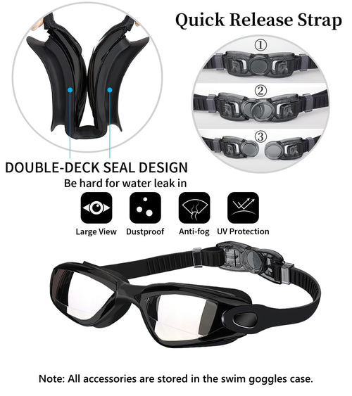 YUFAN Swim Goggles Swimming Goggles No Leaking with Nose Clip, Earplugs, Swim Cap and Case for Men Women
