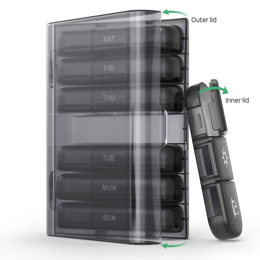 YUFAN Weekly Pill Organizer 4 Times a Day, Large Pill Box 7 Day Medicine Organizer Pill Case,Light-Proof Daily Pill Box,Portable Travel Pill Case for Medication, Vitamins, Fish Oils,Supplements